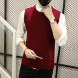 秋季新款男士圆领套头毛衣韩版修身无袖针织衫青少年学生针织马甲