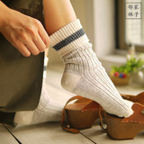高端日系全棉翻口女士中筒袜子 秋冬加厚纯色长袜保暖堆堆袜女袜
