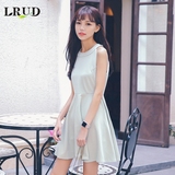 LRUD2016夏季新款韩版挂脖露肩修身连衣裙女高腰显瘦纯色A字裙