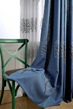 美式韩式田园亚麻刺绣半遮光布客厅卧室蓝色棉麻绣花窗帘窗纱特价