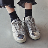 正品韩国代购女鞋2016春夏新韩版闪亮银色星星做旧平底复古休闲鞋