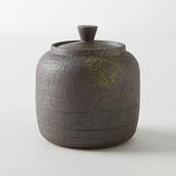日式手工粗陶醒茶罐小茶仓储物罐储存罐子 陶瓷茶叶罐 半月茶叶罐