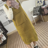 Sevenma。韩国单 超显瘦减龄学院风大口袋针织背带裙毛线连衣裙