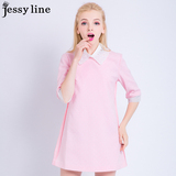 杰西莱jessy line2016春装新款杰茜莱正品娃娃领时尚中袖连衣裙子