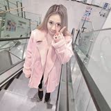 2015新款茧型韩版冬季粉色羊羔毛两穿外套女中长款仿皮毛一体皮草
