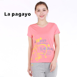 La Pagayo正品大码女装春夏季短袖t恤修身百搭上衣女士印花圆领衫