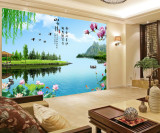 3d立体客厅电视背景墙壁纸沙发现代中式山水风景壁画大型无缝包邮