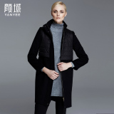 颜域品牌女装2015冬装新款简约立领纯色拼接假两件中长款棉衣外套