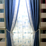 杭家欧式高档棉亚麻布料客厅卧室蓝色窗帘遮光布成品落地窗纱素雅