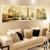 欧式现代美式沙发背景建筑复古无框画墙画壁画挂画三联客厅装饰画