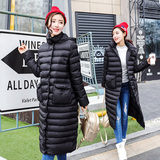 2015秋冬新款韩版棉衣女中长款修身修身纯色长袖过膝棉服外套学生