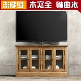 定制美式电视机柜高款做旧全实木水曲柳电视柜法式复古小户型卧室