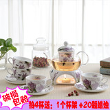韩式陶瓷玻璃花草茶壶 套装加热茶具 薰衣草水果过滤蜡烛保温特价