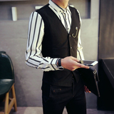 新款男装韩版男士长袖衬衫修身型假两件衬衣青年寸衫发型师工作服
