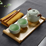 豪祥 汝窑快客杯一壶二两杯创意便携旅行陶瓷茶具功夫茶壶泡茶器