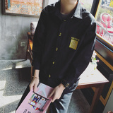 CNboy私人订制春季男士日系简约刺绣修身长袖衬衫韩版潮休闲衬衣