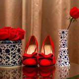 香港IT代购尖头细跟单鞋性感红色新娘婚鞋小码女鞋中跟大码高跟鞋