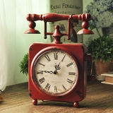 美式乡村复古方形铁艺小台钟摆件创意怀旧客厅卧室座钟立式时钟表