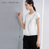 Amii Redefine旗舰店2016夏装新款女装大码休闲修身印花短袖T恤女