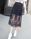 2015春夏新款女装韩版高腰中长款蕾丝网纱半身裙夏季显瘦中长裙子