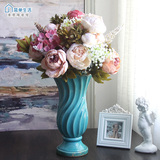 欧式复古蓝色落地客厅简约摆件家居装饰品 陶瓷花器大花瓶花插