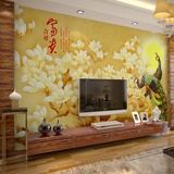 真丝布墙纸 壁画电视背景墙壁纸客厅卧室3d无缝墙布中式卧室富贵