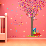 可移除墙贴纸贴画彩色圆圈大树树枝女孩卡通梦幻童话公主儿童房间
