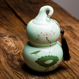 茶具茶叶包装盒龙泉青瓷手绘茶叶罐 密封大号葫芦汝窑茶叶罐 陶瓷