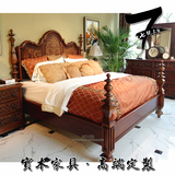 实木双人床手绘仿复古典文艺彩绘主卧室法美式乡村田园定制hmb11