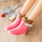 特价包邮时尚韩国平跟中筒女雨靴纯色雨鞋防滑水鞋加绒可拆卸两用