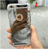 化妆镜子苹果Iphone6s手机壳 简约风镜面5S保护壳 带镜6plus软壳