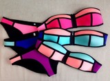 2015新款triangle bikini游泳衣氯丁橡胶拼色抹胸比基尼 潜水面料
