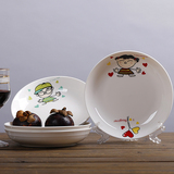 创意卡通可爱亲子盘陶瓷装菜盘骨瓷圆盘碟子一家人盘子微波炉餐具