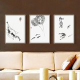 齐白石沙发背景黑白简约家庭艺术壁画现代墙壁挂画客厅装饰三联画