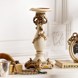 奇居良品欧式复古家居客厅桌面树脂装饰摆件 圣多纳白色装饰烛台
