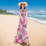 2016海边度假显瘦连衣裙大码印花吊带海滩裙波西米亚长裙棉沙滩裙
