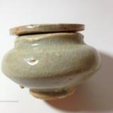 宋代釉陶 古董古玩收藏豆青小开片瓷器 印泥盒稀有出土 包邮