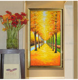纯手绘抽象油画风景发财树有无框画竖版挂欧式玄关过道黄金大道