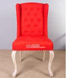 外贸美式乡村实木餐椅欧式法式布艺拉扣书椅休闲椅会所咖啡厅椅子