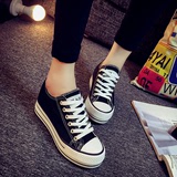 黑色韩版帆布鞋女内增高学生休闲鞋平跟小白鞋球鞋低帮布鞋子女