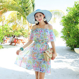 蓝贝沙2015夏季新款波西米亚沙滩裙印花短裙荷叶边连衣裙海边度假
