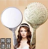 韩国GS公主镜 进口化妆镜子随身梳妆镜 带把手金银色 大小号