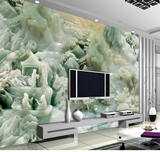 3D玉雕玉亭子山水电视背景墙沙发客厅立体浮雕瓷砖壁画 汉白玉桥