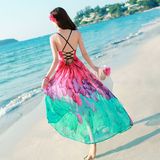 泰国必备雪纺印花连衣裙长款裙夏显瘦海边度假波西米亚长裙沙滩裙