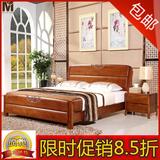 实木床1.8米经济双人床1.5白色现代简约中式橡木高档雕花婚床特价