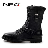 NEQ2016新款休闲男靴时尚马丁靴韩版尖头平跟中筒系带军靴潮3199