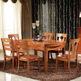 餐桌椅组合现代简约全实木伸缩餐桌小户型圆形饭桌长方形方桌6人