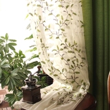 定制美式乡村棉麻亚麻纯色高档窗帘绿叶欧根纱 卧室客厅遮光成品