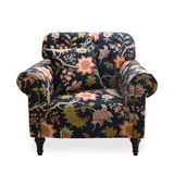 美式布艺沙发 北欧宜家风格 客厅单人沙发老虎椅休闲沙发黑底印花