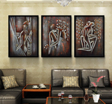 抽象人物仿铜版画装饰画民族艺术美女挂画客厅卧室酒店有框画壁画